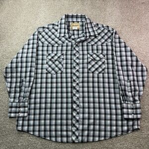 Wrangler‎ Shirt Adult 2XL XXL Blue White Cowboy Rodeo Western Snap Piping Mens